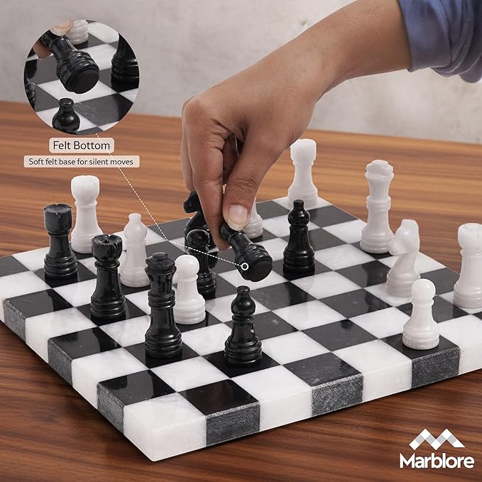 Marble Chess Set 10 Black &amp White Chess Games with 32 Chess Pieces &amp 2 Extra Queens for Beginner Board Games Valentine’s Day Game Nights