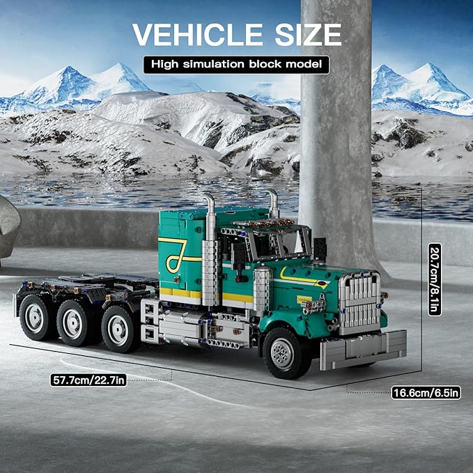 Mould King RC Semi Truck Toys Building Sets American Truck Toy for Aged 14+ 13201 Realistic Tractor Model with Motor Heavy Equipment Transporter Build and Display Blocks Kits (2064 Pieces)