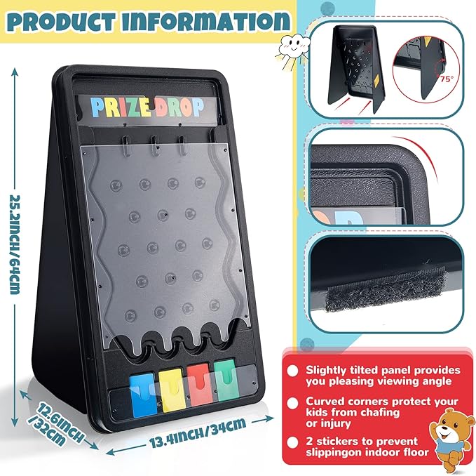 25 x 14 Inch Prize Drop Board Foldable Stand Disk Drop Board Game Customizable 4 Slots with 12 Pucks 8 Colored Paper and 2 Marker for Carnival Tradeshow Party (25 x 14 Inch)