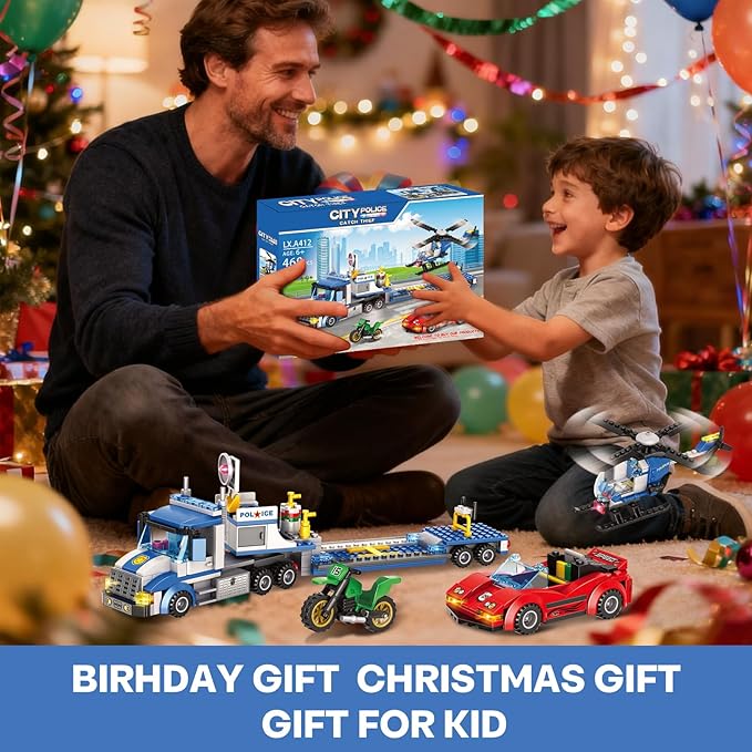 City Police Truck and Trailer Building Toy Compatible with Lego 469 Pcs Fun Educational STEM Learning Block Set Gift for Boys &amp Girls Age 6-12 Years Old