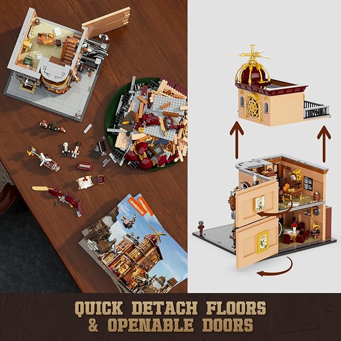 Steampunk Flying Club Lighting Building-Bricks Set - 1871 Pcs Modular Building Blocks Display Collectible Set for Adults