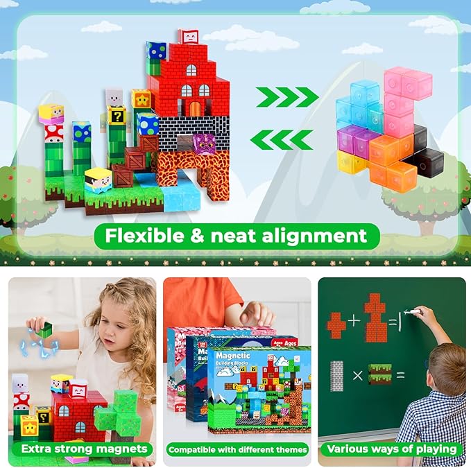 Magnetic Blocks - 150 PCS Build Adventure Game Castle - Magnetic Toys for Montessori Toddler Christmas Birthday Gifts - STEM Sensory Toys for 3 4 5 6 7 8 9 10 Year Old Boys &amp Girls