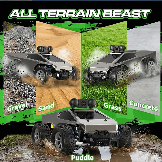 RC Cars with Camera Remote Control Truck with 720P HD FPV Camera All-Terrain Remote Control Car with Led Light Rechargeable Battery 1:28 RC Car Vehicle Toy Gifts for Kids Boys Girls