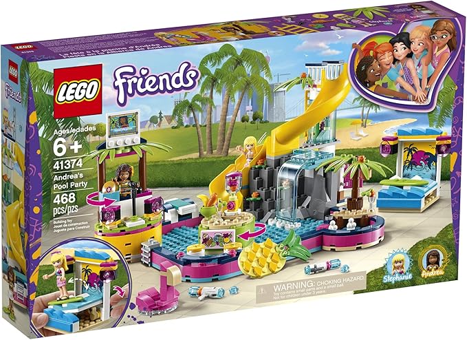 LEGO Friends Andrea's Pool Party 41374 Toy Pool Building Set with Andrea and Stephanie Mini Dolls for Pretend Play Includes Toy Juice Bar and Wave Machine (468 Pieces)