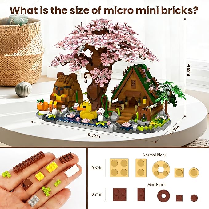 Capybara Cherry Blossom Bonsai Tree House Building Sets for Adults &amp Kids - 2280PCS Micro Mini Blocks Artificial Flower for Desk Office Home Decor DIY Arts &amp Crafts Kits Ages 8+ Girls &am