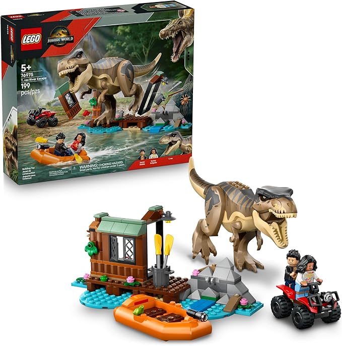 LEGO Jurassic World T. rex River Escape - Dinosaur Toy for Kids Boys and Girls Ages 5-7 - Jurassic World Toy Boat Minifigures - Creative Dinosaur Gift for Movie Fans - 76975