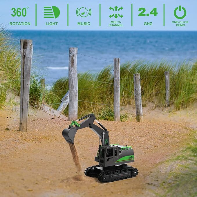 Remote Control Excavator Toys for Boys 4-7 Yrs Old - Best Birthday Gift for Kids Age 3 5 8 9 10+ Metal Shovel Construction Vehicles with Light Sound Rechargeable RC Tracked Digger