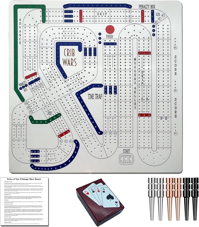 Cribbage Wars Board Game - 2026 Large Wooden Cribbage Set with Traps Classic Board Game for Family Night &amp Bar Gatherings (35 x 35cm) (Acrylic)