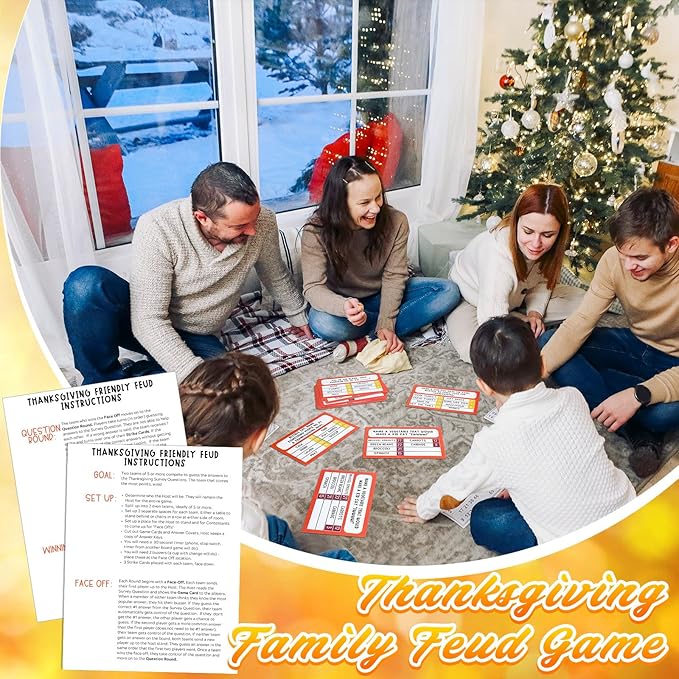 Syhood Thanksgiving Friendly Feud Card Game with 2 Answer Buzzers Friendsgiving Trivia Quiz Game for Family Party Night Activities for Adults Office Large Group and Team Building