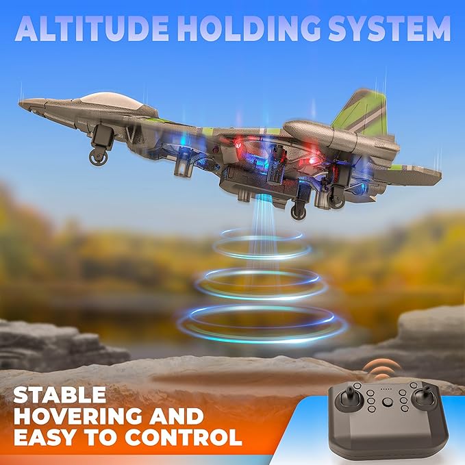 BEZGAR RC Plane | 2.4GHZ Remote Control Airplane RC Helicopter 360° Flip Fighter Jet Toy Toys for ages 8-13 with Colorful LED Navigation Lights Green