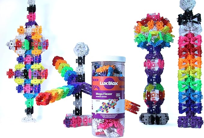 Mega Flexer Rainbow Colors. Building Blocks Kit for Kids Girls and Boys. Learn About Science and Engineering with This STEM STEAM Toy. Gift Option for Children