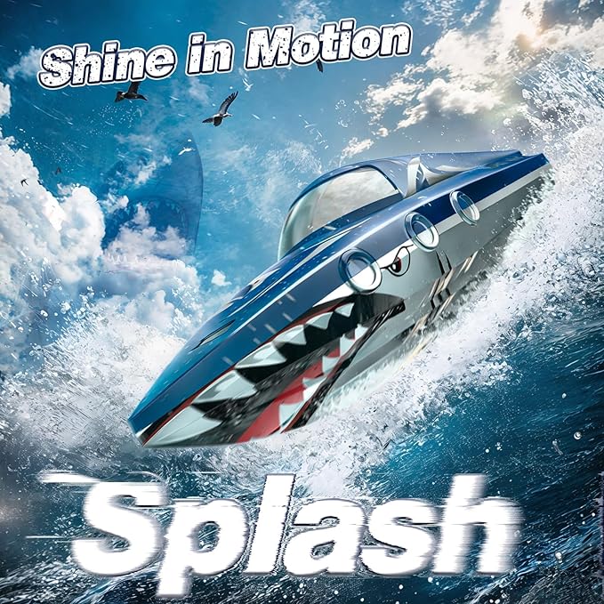 Shark RC Racing Boat for Kids &amp Adults2.4GHz High Speed Remote Control Boat W/ Dual Battery 50 Min RuntimeWaterproofFast Remote Control Toy Gift Kids 8-12 Ideal for Pools &amp LakesShining B