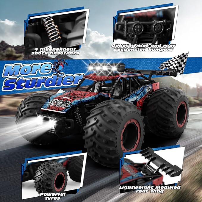 Tecnock RC Truck Remote Control Car for Kids Ages 6-8 8-12 1/20 Scale Off Road 2WD RC Cars with LED Lights and 50 Min Run Time 2.4GHz All Terrain Toys Vehicle Gifts for Boys Girls