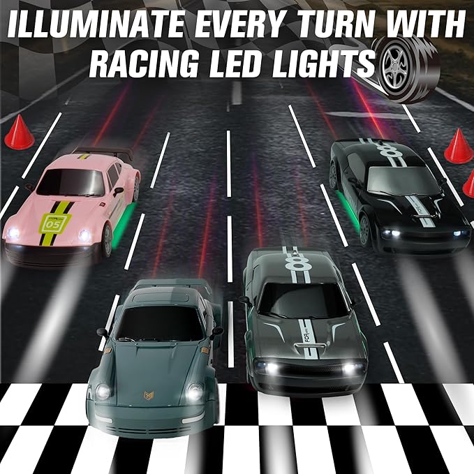 SANCO 1:20 RC Drift Car - 2.4G Drifting Car with Dual Tire System &amp LED Lights 20+KM/H 50-Minute Playtime Racing Toy Remote Control for Adults Boys Girls 2pcs Rechargeable Batteries （Black）