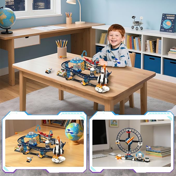 Utbttor 2 in 1 Space Roller Coaster Building Set with Rockets UFO Satellites Space Capsules Buildable City Park Friends Building Block Toys STEM Gift for Birthday Party Boys Girls Child 6+