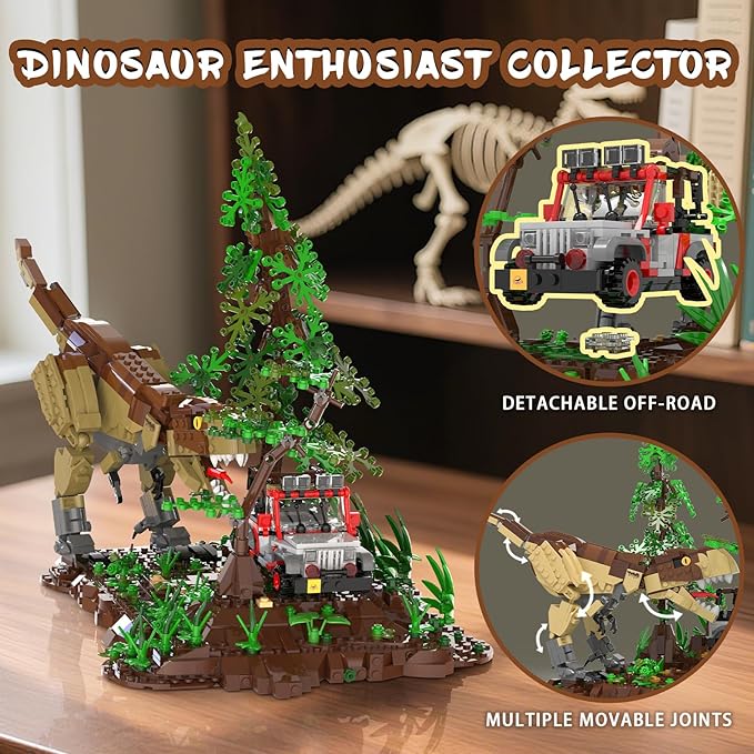 Dinosaur Park World Building Toys Jurassic Dinosaurs Building Blocks Set T Rex Chase Scene STEM Educational Birthday Gifts for Adult and Kids Boys Age 8-12 (1555 PCS)