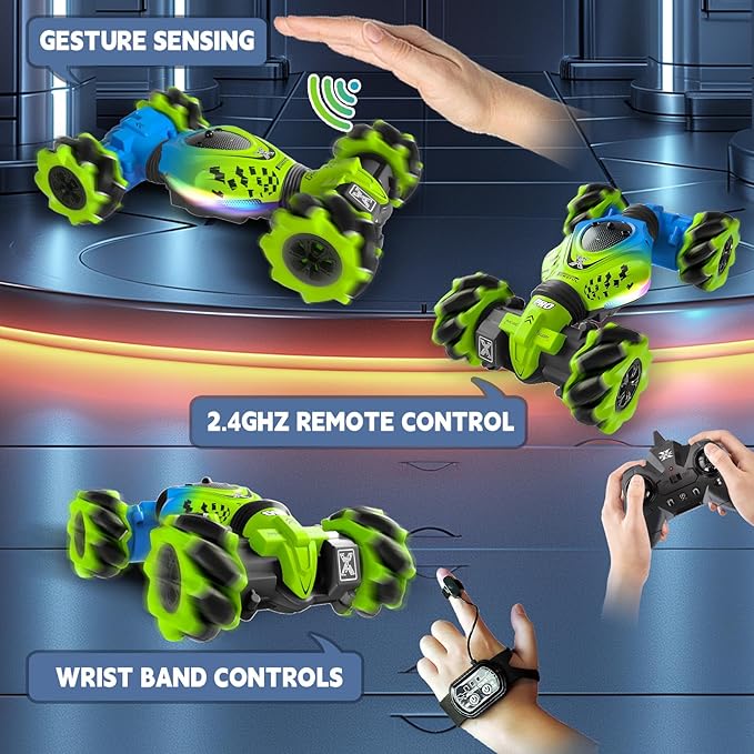 Remote Control Car - RC Drift Car for Boys Age 8-12 Gesture Sensing RC Stunt Cars 4WD Hot Wheels Cars Toy for Kids 4 5 6 7 8 9 10 Year Old Boy Birthday (Green)