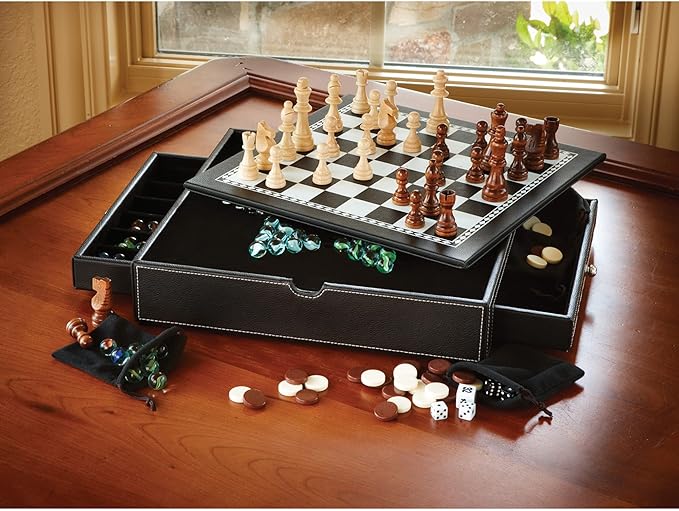 Mainstreet Classics Broadway 5-in-1 Combo Board Game Set: Chess Checkers Backgammon Chinese Checkers and Dice Games