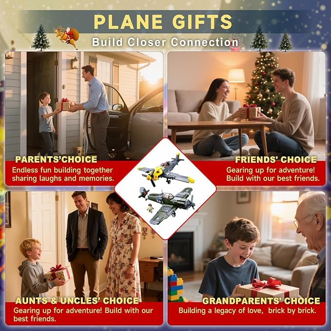 Sosuy WW2 Building Block Military Plane-Sets for Boys Men 1:32 Movable UK Spitfire &amp GE BF-109 Army Toys for Kids Ages 8+Spinning Propeller Pilots History Birthday Gifts for Teen Girls 580+ Piec