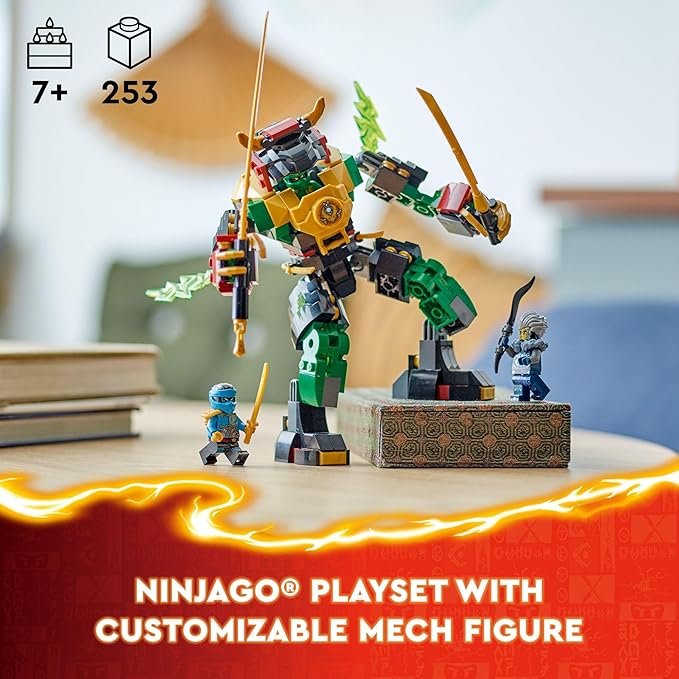 LEGO NINJAGO Lloyd’s Elemental Power Mech Customizable Battle Toy with 3 Ninja Action Figures Adventure Playset for Boys and Girls Ninja Gift Idea for Kids Ages 7 and Up 71817