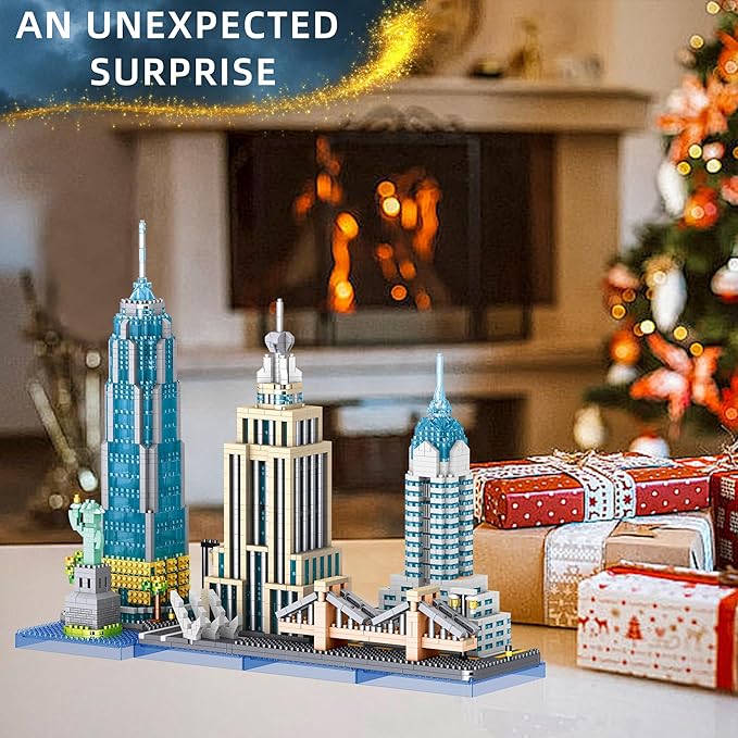 New York Skyline Micro Mini Building Blocks Set - 3262PCS Famous New York Landmarks Model Toys Building Bricks Kit for Adults Ideal Architecture Building Blocks Home&ampOffice Décor Gift(New York)