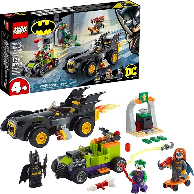 LEGO DC Batman: Batman vs. The Joker: Batmobile Chase Building Toy Includes Batman Batgirl and The Joker Minifigures Plus Buildable Batmobile and Hot Rod New 2021 (136 Pieces) Multi Color