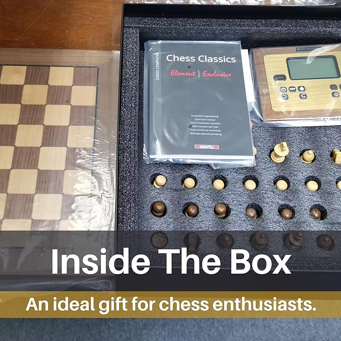 Millennium Chess Classics Exclusive - Electronic Chess Board Set - Chess Teacher &amp Trainer - Auto Sensing Light Up Squares - Smart AI Chess Board for Enhanced Gameplay - Real Wood Hand-Carved Piec