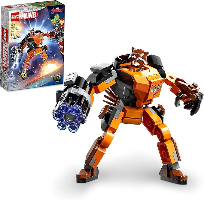 LEGO Marvel Rocket Mech Armor Set 76243 Guardians of The Galaxy Racoon Buildable Action Figure Toy Avengers Collectable Gift Idea for Kids 6 Plus Years Old