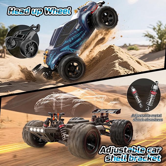 DEERC 9308E 1:16 Fast RC Cars for Boys Age 8-12 RC Monster Truck 40 KPHAll Terrain 4WD High Speed Dinosaur Truck 2 Car Shell2.4Ghz Off-Road Remote Control Cars with 2 Batteries Toy Gift for Kids
