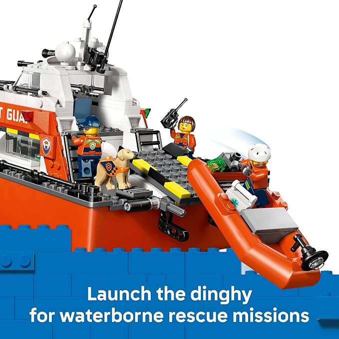 LEGO City Coast Guard Rescue Boat &amp Helicopter Building Toys - Kids Pretend Play Set for Boys &amp Girls Ages 7+ - W/2 Rescue Boat Toys 5 Minifigures &amp Dog Figure - Gift Idea for Birthdays