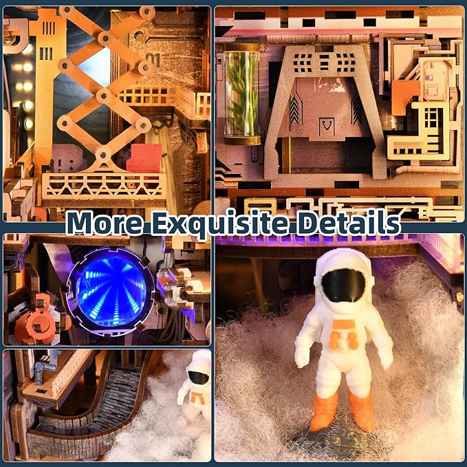 Book Nook Kit - DIY Miniature House Dollhouse Kit for Adult and Teens Tiny House Bookshelf Decor 3D Wooden Puzzle Gifts for Family Friends (Aerospace Foundry)