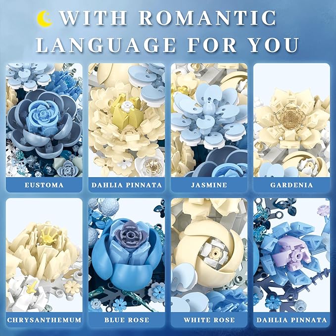 Crescent Moon Flower Building Set Compatible with Lego Botanical Collection Building Blocks Kit for Adults - Unique Home Décor Wall Art and Gift Idea