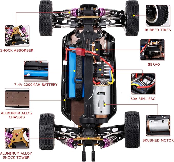 GoolRC WLtoys 124019 RC Car 1/12 Scale 2.4GHz 4WD 60km/h High Speed Racing Buggy Drift Car RTR Aluminum Alloy Chassis Zinc Alloy Gear 1 Battery