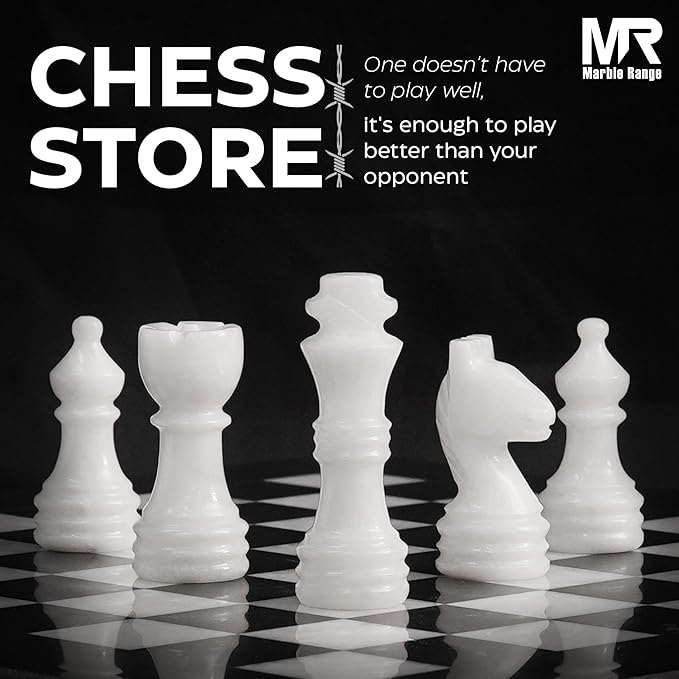 Marble Chess Set for Adults 10 Handmade Black &amp White Board Game with 32 Chess Pieces 2 Extra Queens &amp Storage Box Luxury Travel Game Elegant for Home Decor