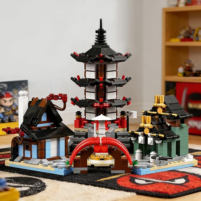 Japanese Temple AFOL Building Blocks Set Ninja Warrior Samurai Pagoda Scene Construction Toy with Bridge and House MOC Design Compatible with Lego (692PCS)