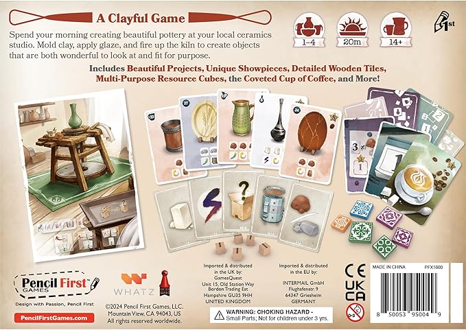 Pencil First Games: Sunrise at The Studio - Pottery Set Collection &amp Drafting Board Game Cozy Small Box Solo Mode Ages 14+ 1-4 Players 20 Min