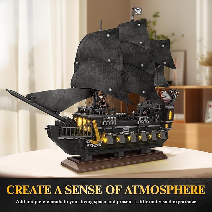 Pirate Ship Building Block Model Kits Advanced MOC Black Pearl Ship Building Set Toy Christmas Birthday Building Set Gifts for Adults and Kids Aged 12+ 1366 PCS