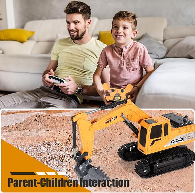 Remote Control Excavator Toys for Boys RC Excavator Toy for Boys 3 4 5 6 7 8 Year Old Kids Christmas Birthday GiftRC Digger Truck Construction Vehicles with Metal Shovel &amp Light