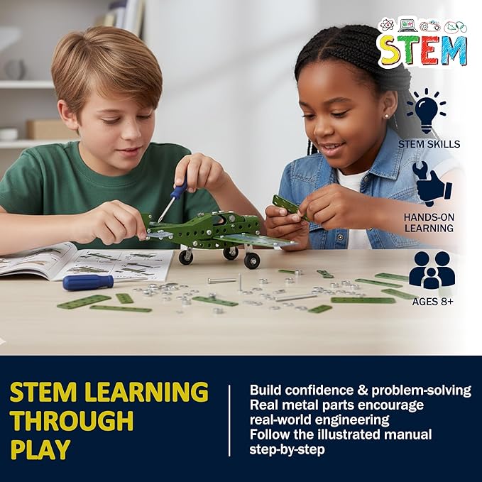 STEM Metal Airplane Building Kits for Kids Ages 8-16 258 Pieces DIY Mechanical Engineering Construction Toys Large Model Aircraft Project for Boys &amp Girls Educational Science Plane Gift