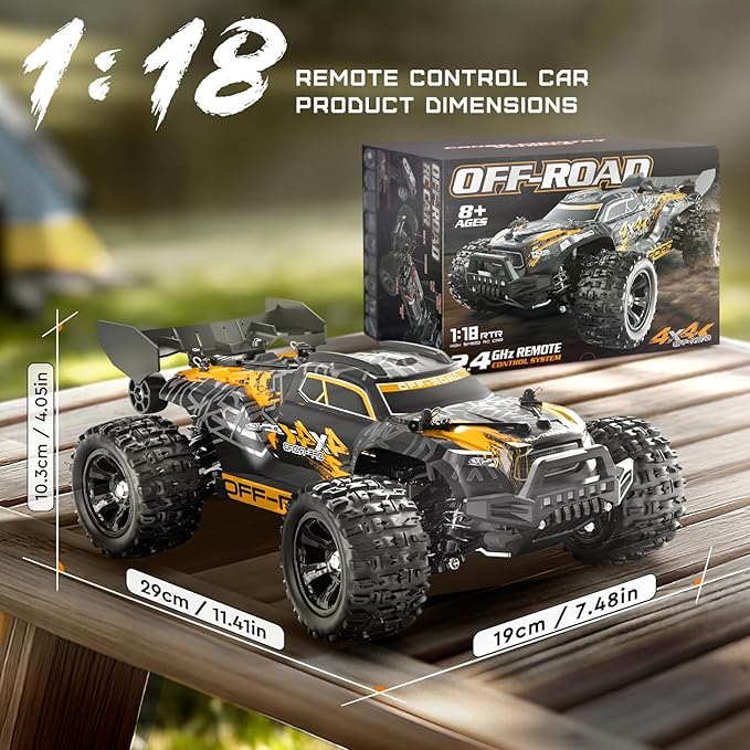 YESHIN 1:18 All Terrain RC Car for Adults 36KM/H High Speed RC Monster Truck 4X4 Waterproof Remote Control Car with Two 7.4V 1500mAh Rechargeable Batteries
