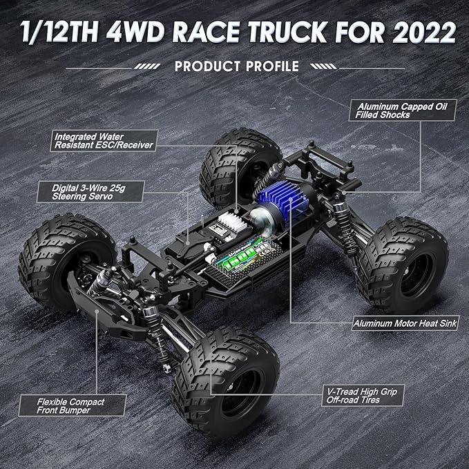 HAIBOXING 1:12 Scale RC Cars 903 RC Monster Truck 38 km/h Speed Hobby Fast RC Cars for Kids and Adults Toy Gifts 2.4 GHz 4WD Electric Powered Remote Control Trucks Ready to Run 40+ Min Playtime