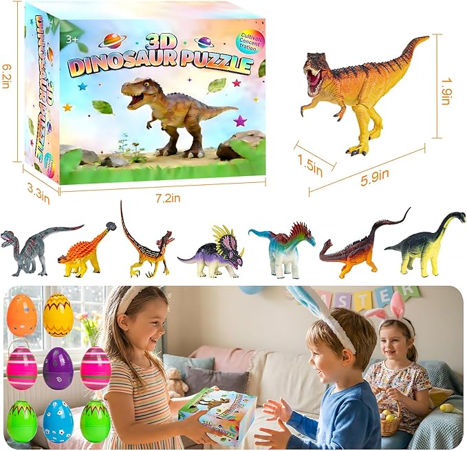 8Pcs Lifelike 3D Puzzles for KidsDinosaur Building Toys for 5 6 7 8+ Year Old Boys GirlsSlot-Assembly Building BlocksDinosaur Realistic Figures SetEducational Toys Ideal for ClassParty
