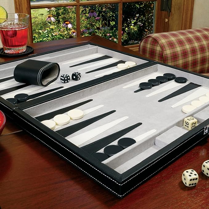 Mainstreet Classics by GLD Products 15-Inch Backgammon Board Game Set Black/White55-0619