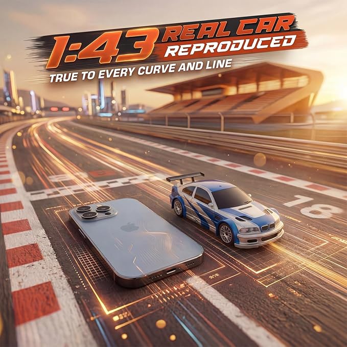 [2026 New Upgrade 1/43 Scale Mini RC Drift Car with Gyroscope Toys for Age 8-14 Old Birthday Gifts Micro Small with Full Proportional RTR 2.4GHz Remote 2 Tire Sets 8 Cones - Blue