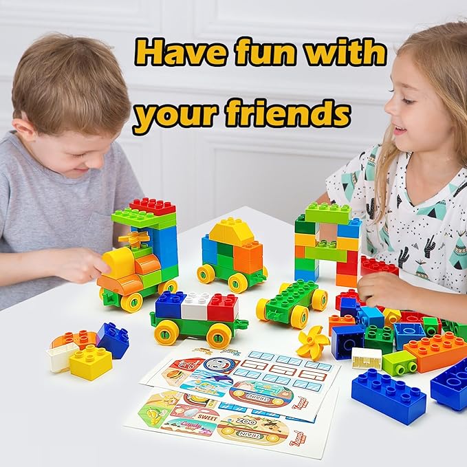 90 Pcs Classic Building Blocks Set for Toddlers 3-6 Large Building Bricks Train Educational Toy STEM Toys Compatible with Major Brands Gift for Kids