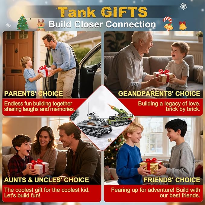 WW2 Building Block Army Tank-Kit for Boys Men 1:32 Movable US Sherman &amp GE Karl Mortar Military Toys for Kids Ages 8+ Mini Cannon Vehicle Model History Birthday Gifts for Teen Girls 1117 Pieces