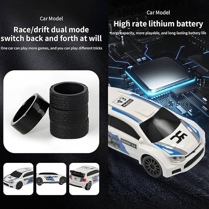 1/43 Mini RC Drift Car 2.4GHz RTR Full Proportional Remote Control Rally Sport Cars 4WD High Speed Racing Lights Kit and Racing Tires (4307)