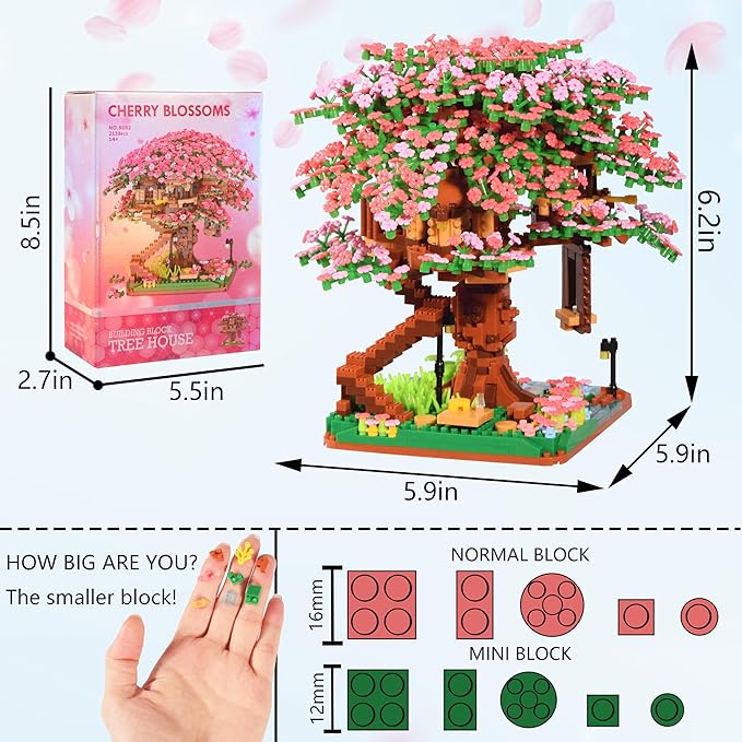 Cherry Blossom Tree Building Block Set Gift for Adults Cherry Bonsia Treehouse Micro Building Blocks Japanese Sakura Flowers House 2138PCS