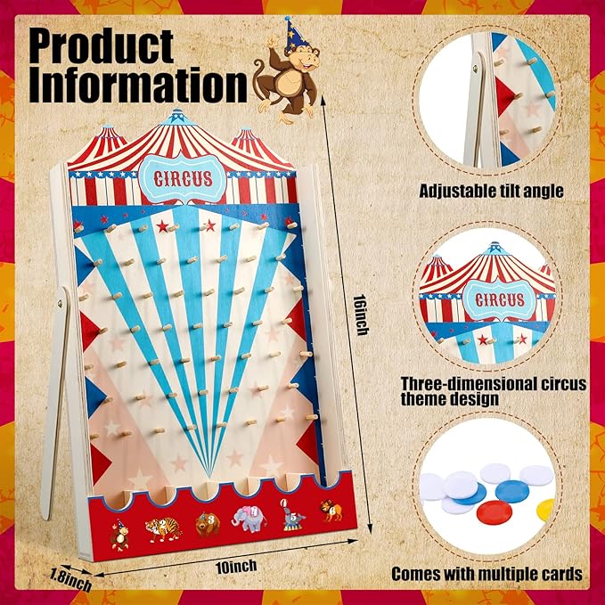 Fulmoon Disk Drop Game with 8 Disks Halloween Carnival Circus Theme Christmas Party Fun Wood Family Board Game for Birthday Party Decorations Supplies Activities(15.7 x 10 Inch)