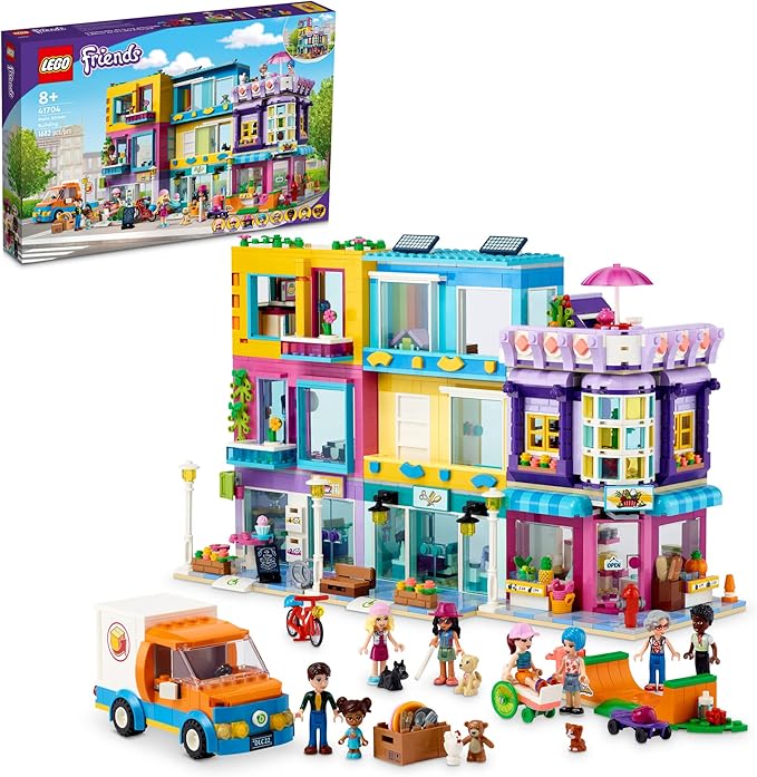 LEGO Friends Main Street Building Heartlake City Café &amp Hair Salon 41704 Modular Building Toy Doll House for Pretend Play Fun with Shops Hair Salon and Mini Dolls Gift Idea for Kids Girls Boys
